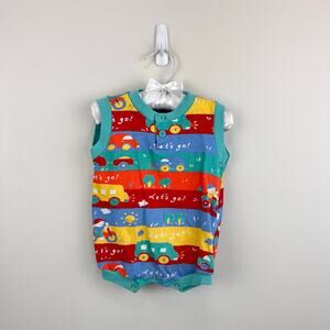 Vintage GoodFellas Let's Go Transportation Shortall Romper 3-6 Months